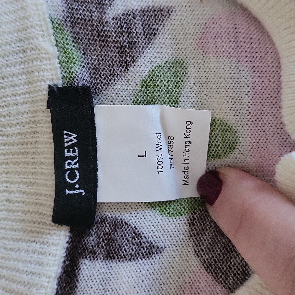 Vintage J. Crew Floral Wool Cardigan Pink Green Size Large - Picture 6 of 8